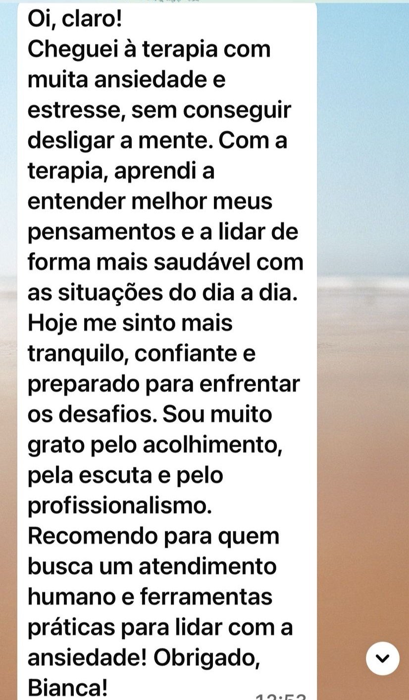 Depoimento de paciente sobre a terapia com Bianca Lanzuolo